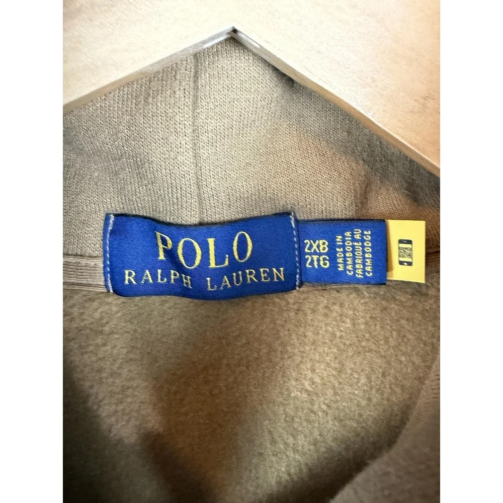 Polo Ralph Lauren Hoodie Mens 2XB Brown Full Zip Fleece Sweatshirt Pony Jacket